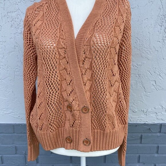 ST. John Women's Peach Double Breasted Cable Knit Long Sleeve Sweater Sz S - Picture 2 of 7